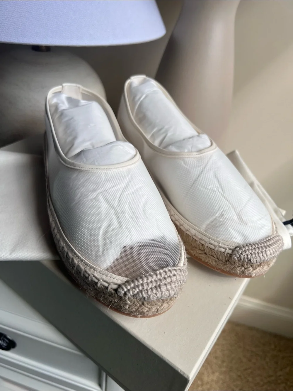 NIB Dear Frances Vespa Mesh Espadrille Flat in Off-White LeatherMesh Sz. 38.5